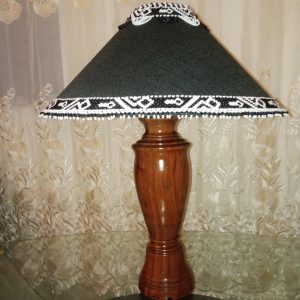 Table lamp with wooden stand and beaded lampshade High 55cm